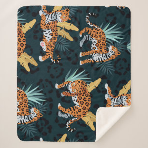 Couverture Sherpa Jaguar Palms sans couture Motif Vintage