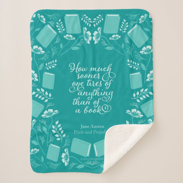 Couverture Sherpa Jane Austen Fierté & Préjugés Turquoise Floral Lib (Devant)