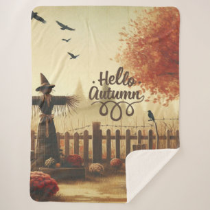 Couverture Sherpa Jardin d'automne & épouvantail 