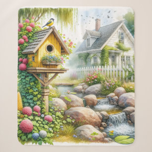 Couverture Sherpa Jardin de cottage fantaisiste Niche à oiseaux Ruis