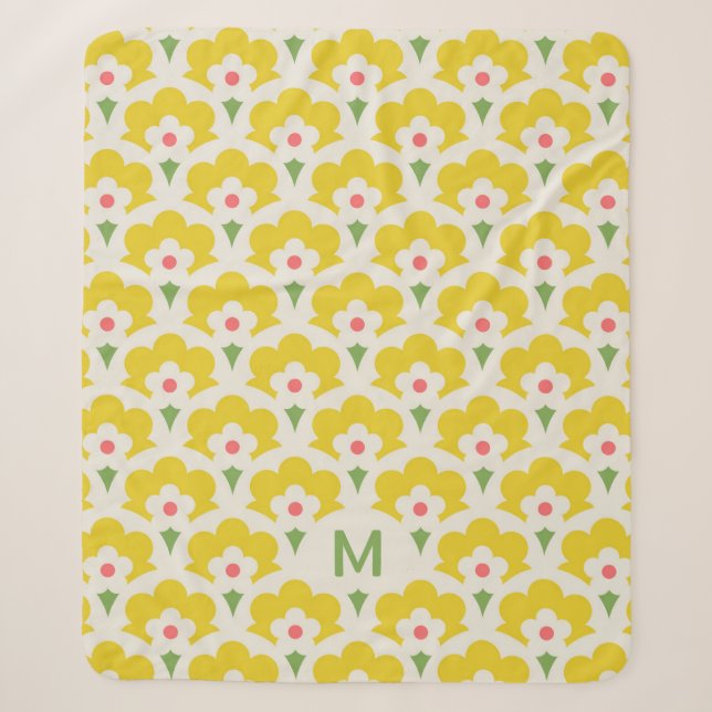 Couverture Sherpa Jardin Fleur Jaune Retro Motif (Devant)