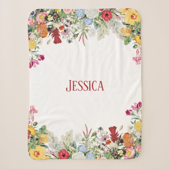 Couverture Sherpa Jardin Floral Personnalisé Fleurs colorées (Devant)