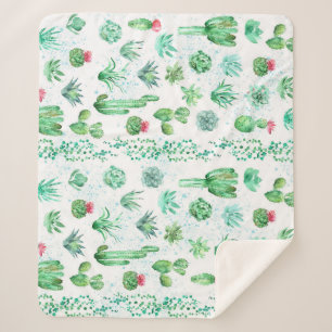 Couverture Sherpa Jardin Succulent : Aquarelle Arrière - plan sans c
