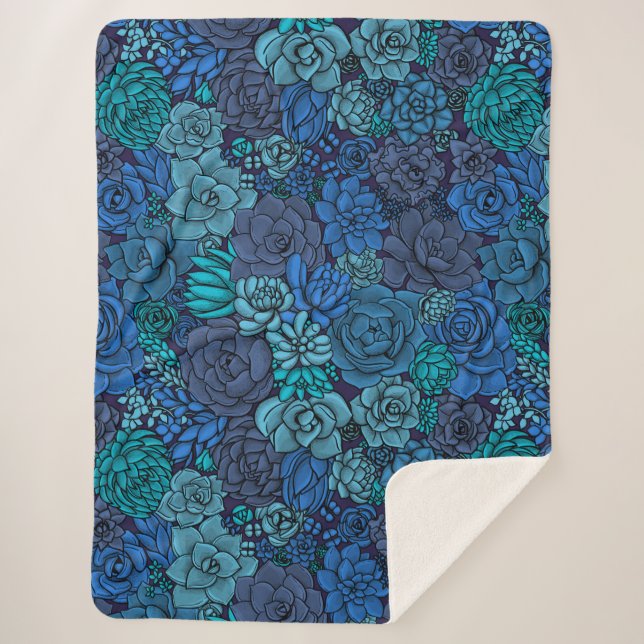 Couverture Sherpa Jardin succulent en bleu (Devant)