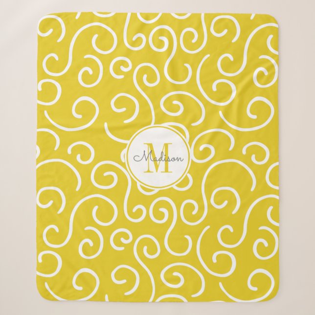 Couverture Sherpa Jaune et Motif blanc avec Monogramme (Devant)