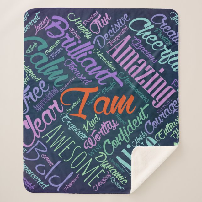 Couverture Sherpa Je suis art de nuage de mot d'affirmations (Devant)