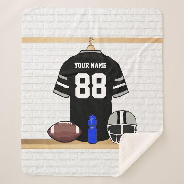 Couverture Sherpa Jersey de football gris noir et argent personnalis (Devant)