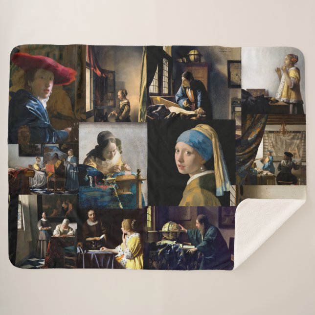 Couverture Sherpa Johannes Vermeer - Patchwork de chefs-d'oeuvre (Devant (Horizontal))