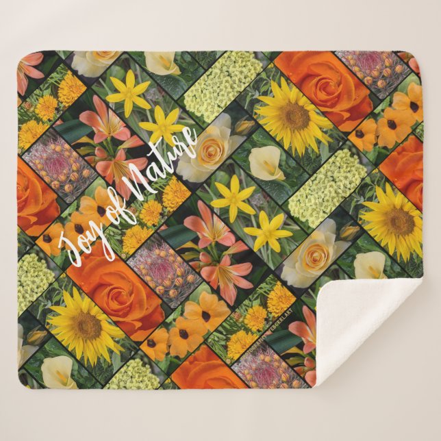 Couverture Sherpa Joie de la nature Orange Fleurs Jaunes (Devant (Horizontal))
