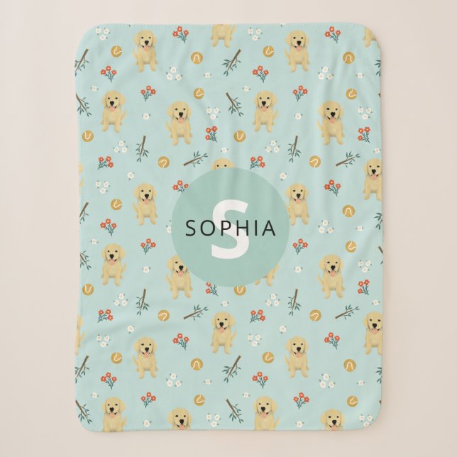 Couverture Sherpa Joli Blue Golden Retriever Chien Monogramme Enfant (Devant)
