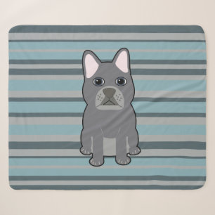 Couverture Sherpa Joli Bouledogue Français rayé bleu