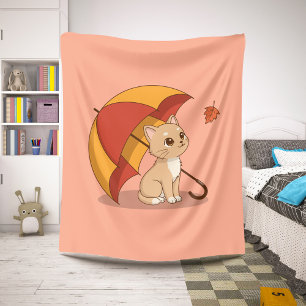 Couverture Sherpa Joli Chat Chaton Rouge Jaune Parapluie Automne Ros