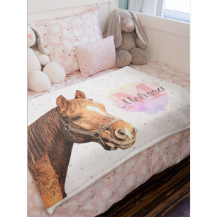 Couverture Sherpa Joli Cheval Animal Equestre Étables Monogramme