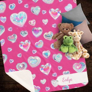 Couverture Sherpa Joli coeur en cristal brillant 3D sur rose