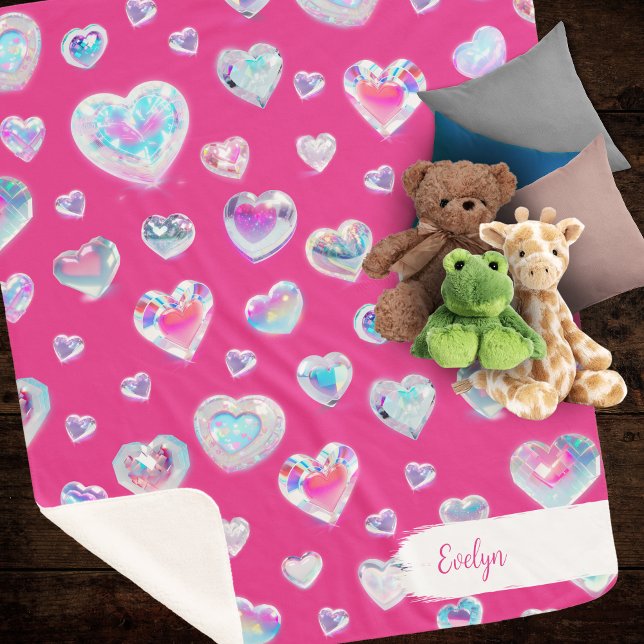 Couverture Sherpa Joli coeur en cristal brillant 3D sur rose (Créateur téléchargé)