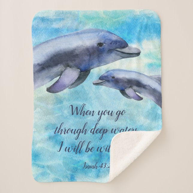 Couverture Sherpa Joli dauphin d'aquarelle| Bible Verse (Devant)