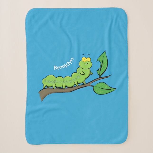 Couverture Sherpa Joli dessin animé de chenille verte mignonne (Devant)