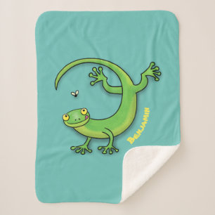 Couverture Sherpa Joli gecko vert salutations avec dessin animé