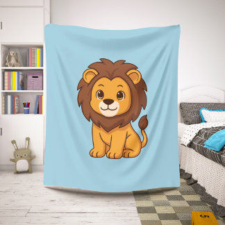 Couverture Sherpa Joli lion de dessin animé sur fond bleu