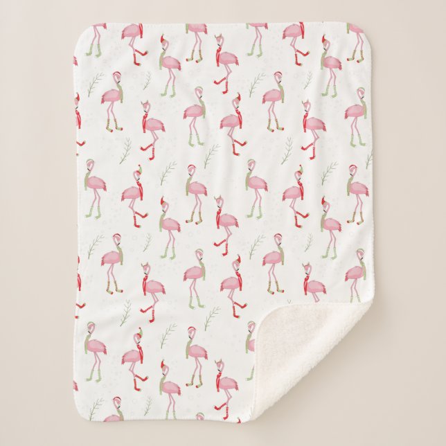 Couverture Sherpa Joli motif flamant rose Noël  (Devant)
