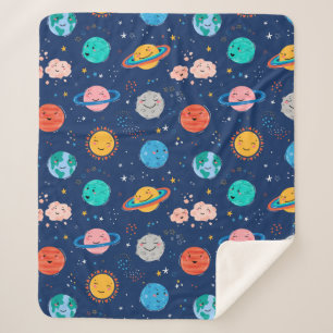Couverture Sherpa Joli Motif Planète Souriante