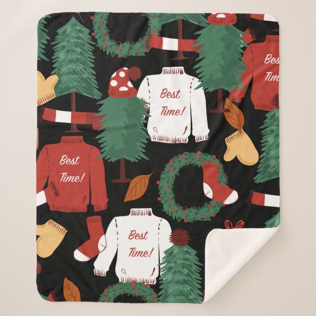 Couverture Sherpa Joli motif sans couture dessiné à la main avec tr  (Devant)