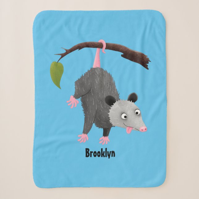 Couverture Sherpa Joli opossum accroché à la branche dessin animé (Devant)