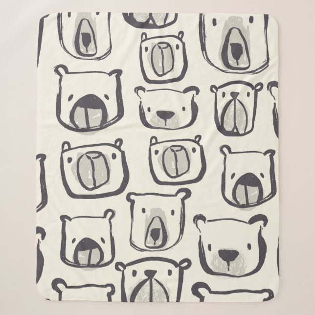 Couverture Sherpa Joli ours visage dessiné à la main gribouillis ill (Devant)