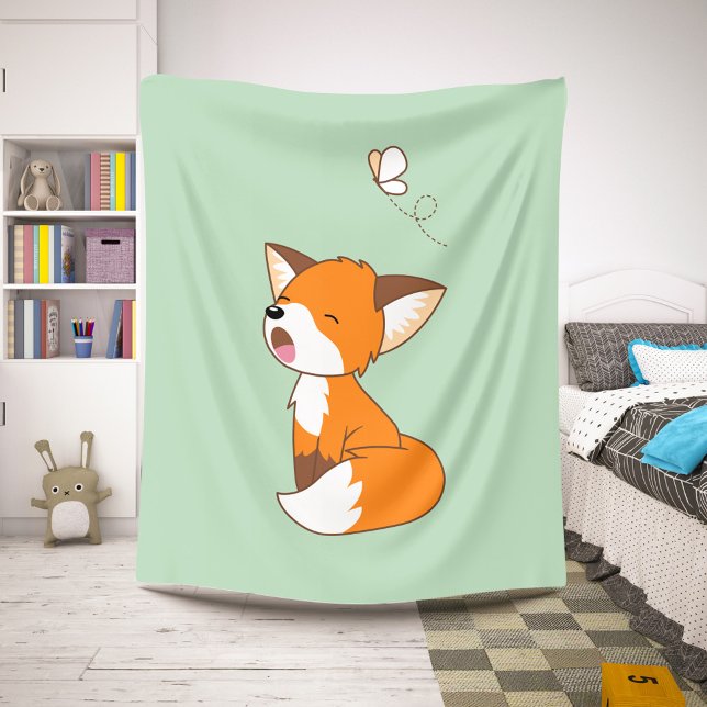 Couverture Sherpa Joli petit renard doré sur vert (Créateur téléchargé)