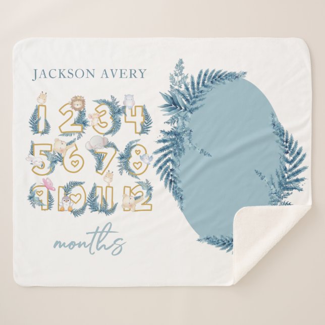 Couverture Sherpa Joli Safari Animaux Baby Milestone (Devant (Horizontal))