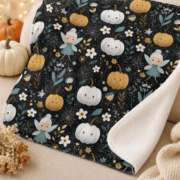 Couverture Sherpa Jolie Fée de Halloween Kawaii et Citrouilles Paste