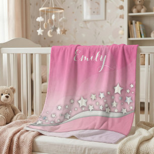 Couverture Sherpa Jolie fille Dreamy Chic étoiles d'argent sur rose