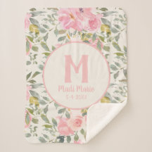 Jolie fille rose florale Sage vert Feuille Monogra