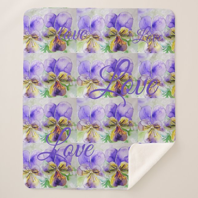 Couverture Sherpa Jolie Fleur Viola Floral Purple Motif Amour (Devant)