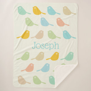 Couverture Sherpa Jolis oiseaux personnalisés de couleurs pastel pou