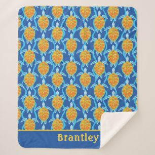 Couverture Sherpa Joueuse Orange Blue Sea Turtle Design