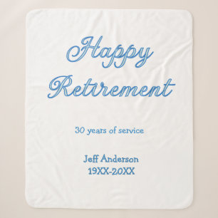 Couverture Sherpa Joyeuse retraite bleue années de service nom paste