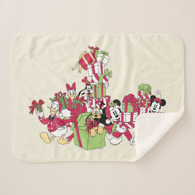 Couverture Sherpa Joyeuses fêtes | Mickey & Friends Cadeaux de Noël (Devant (Horizontal))