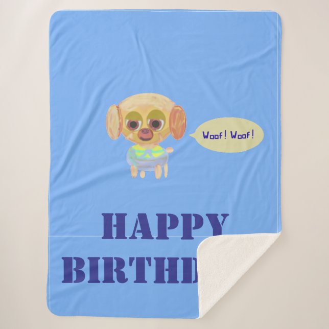 Couverture Sherpa Joyeux Anniversaire Bleu Blanket (Devant)
