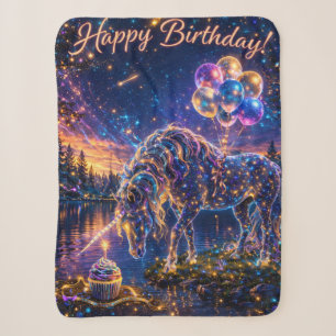 Couverture Sherpa Joyeux anniversaire couverture, licorne magique sc