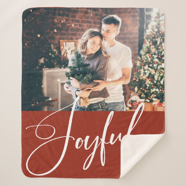 Couverture Sherpa Joyeux | Élégant Script et photo Noël (Devant)