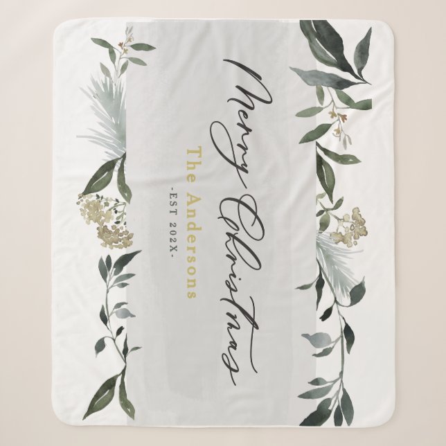 Couverture Sherpa Joyeux Noël aquarelle feuillage Noël (Devant)
