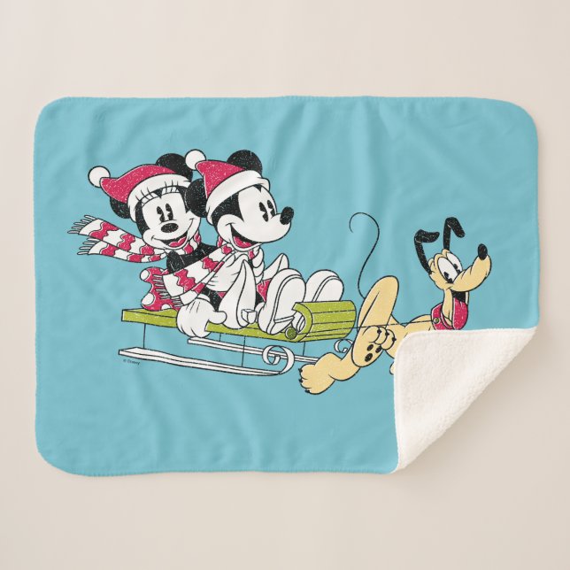 Couverture Sherpa Joyeux Noël| Mickey Mouse Winter Sled (Devant (Horizontal))
