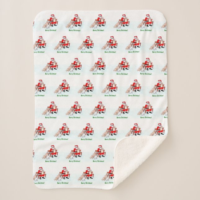 Couverture Sherpa Joyeux Noël! Père Noël avec chat et chien (Devant)