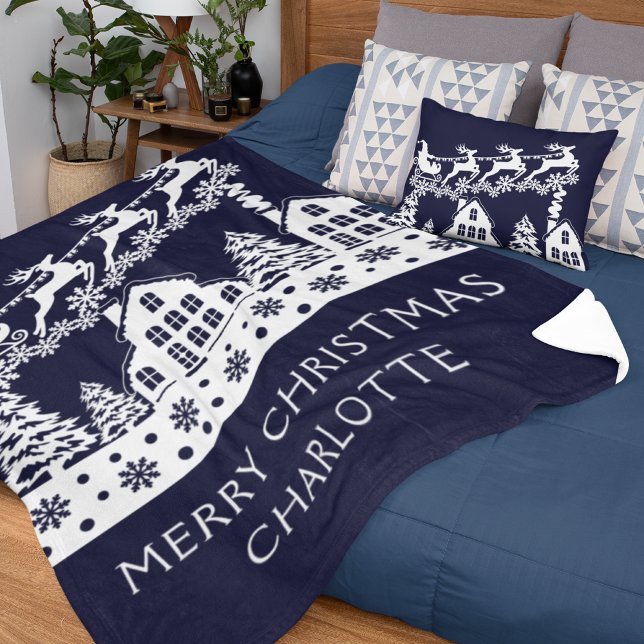 Couverture Sherpa Joyeux Noël Père Noël Winter Snowflakes Nom (Créateur téléchargé)