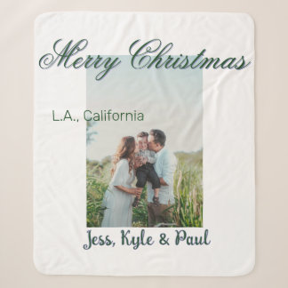 Couverture Sherpa joyeux noël vert gris photo nom lieu moderne