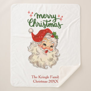 Couverture Sherpa Joyeux Noël vintage famille du Père Noël