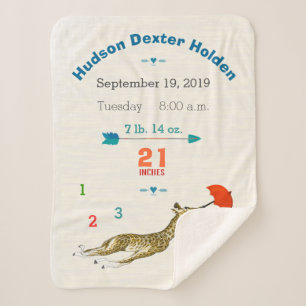 Couverture Sherpa Jungle Nursery Flying Giraffe Baby Boy Stats de na