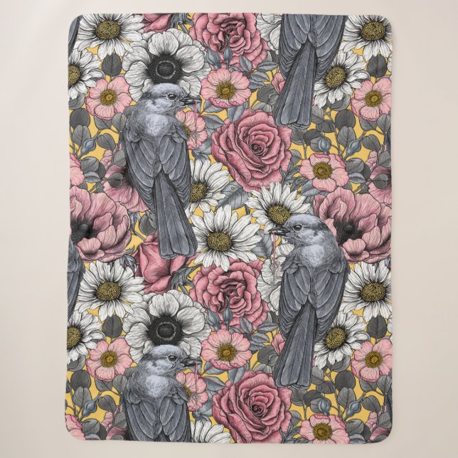 Couverture Sherpa Jus gris et fleurs (Devant)