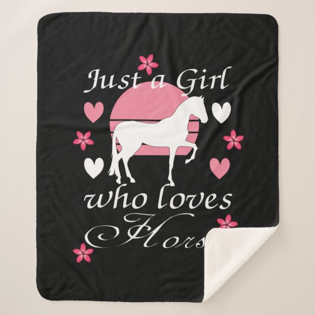 Couverture Sherpa Juste une fille qui aime les chevaux en rose Rose (Devant)